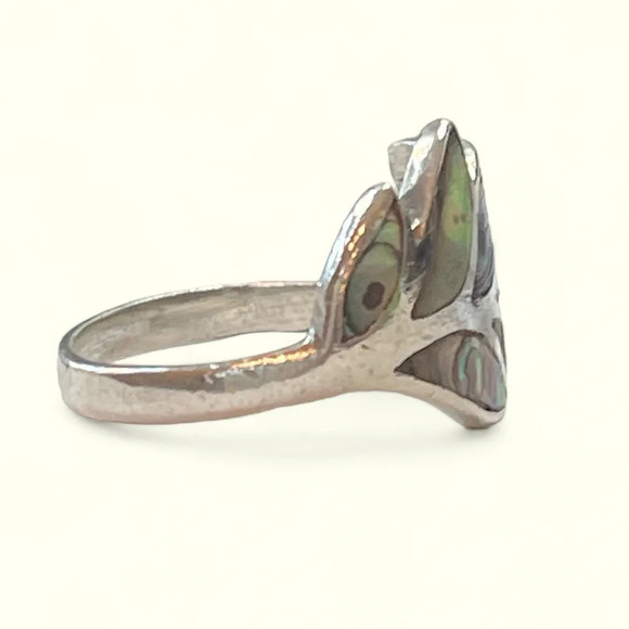 Abalone Sterling Silver Leaf Ring (7.5) - Picture 4 of 8